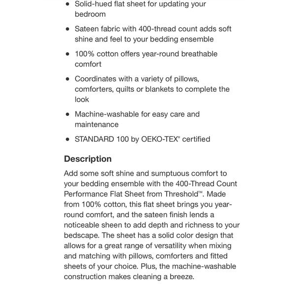 Threshold White Printed Performance 400 Thread Count flat Sheet size Full - Picture 5 of 6